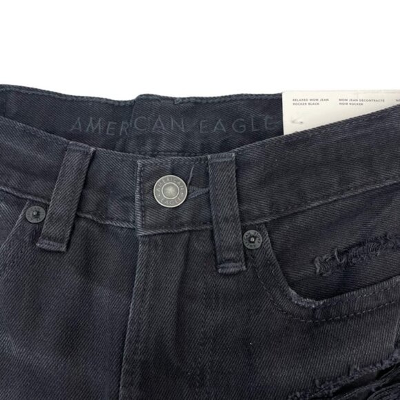 NWT AMERICAN EAGLE Relaxed High Rise Mom Jean Sz 00 Destroyed Distressing - Picture 4 of 7